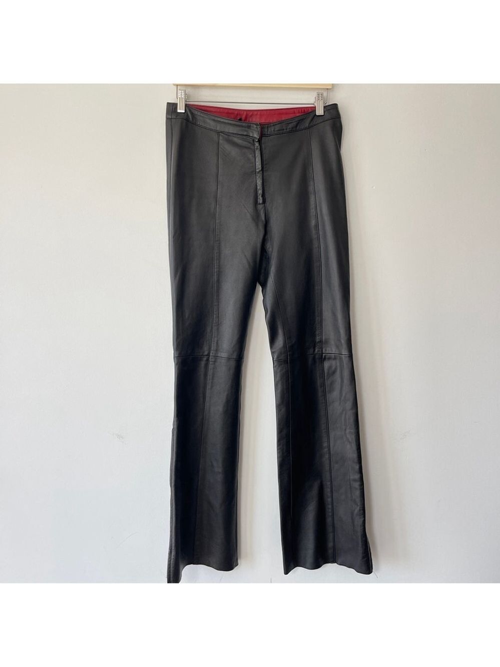 Vintage Danier Black Flare Leather Trousers 6 mid-rise soft leather 90's zip leg